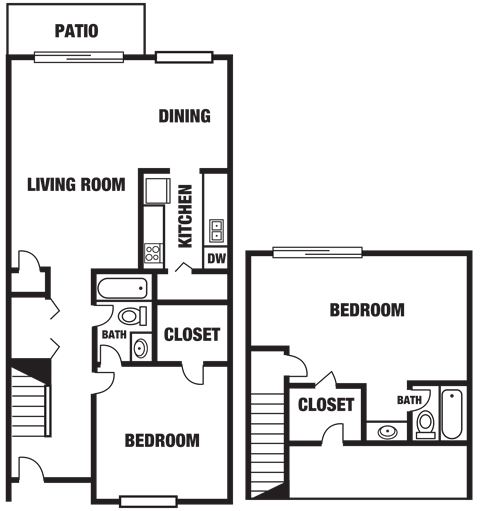 Floor plan for 2 beds, 2 baths, 1146 sqft